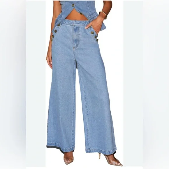 Pants Store Blue Flare Wide-Leg Jeans Size S/27 - Picture 2 of 9